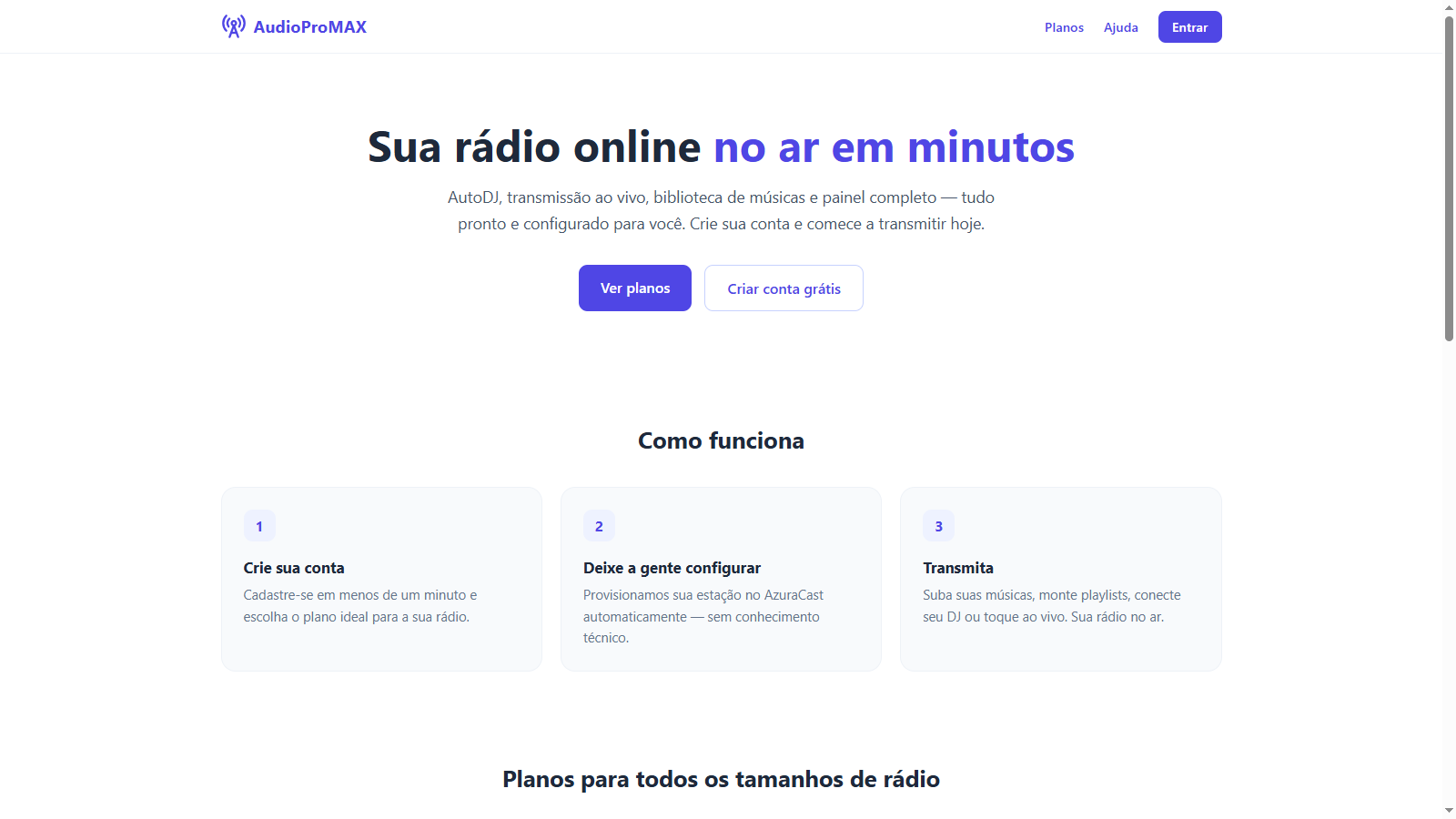 🎙️ Painel AudioProMAX — Sua Rádio Online no Ar em Minutos